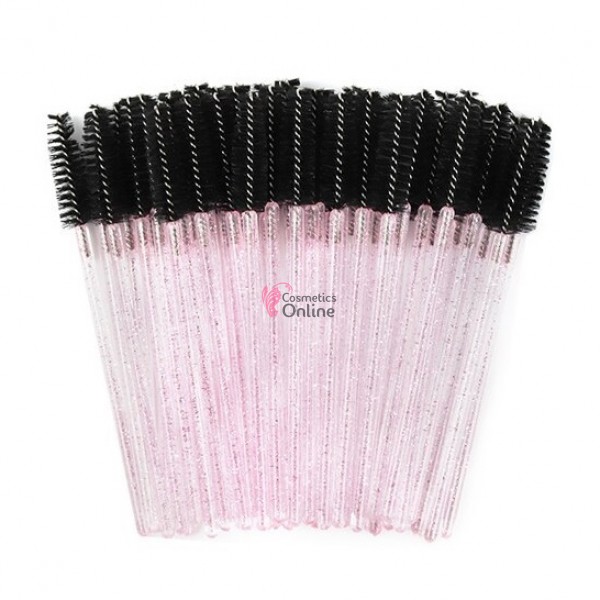 Periute Mascara pentru extensii gene false, 50 bucati Negru cu sclipici Roz